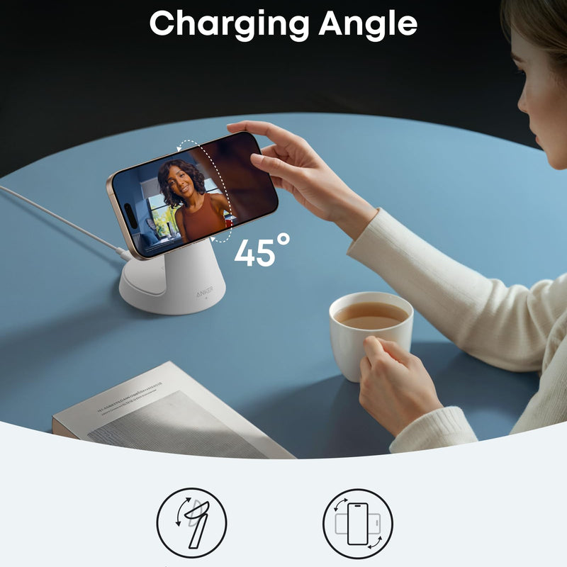 Anker MagGo wireless charging station 3-in-1 dock stand in black for smartphones, smartwatch, and wireless earbuds.
