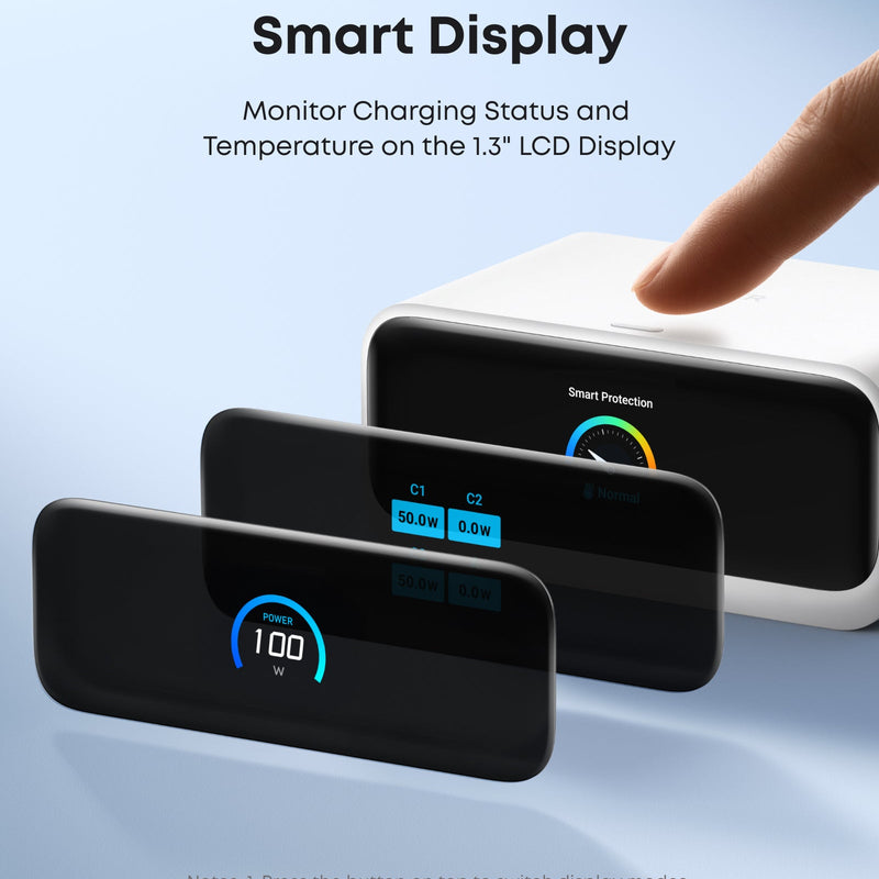 Anker Nano 7-in-1 100W charging station in black with multiple USB-C and USB-A ports for versatile device charging.