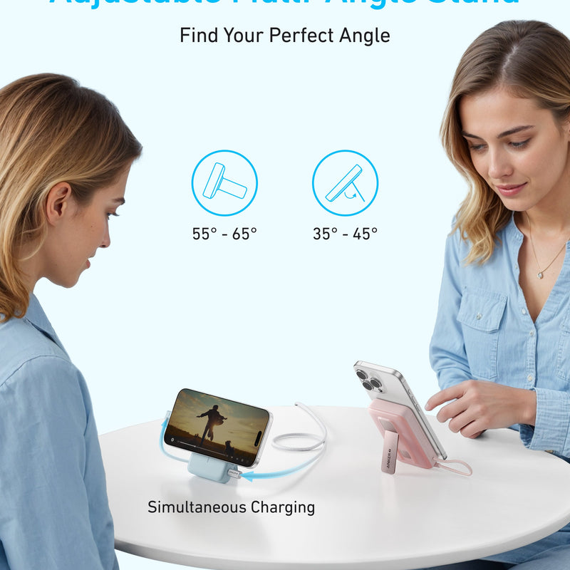 Anker Zolo magnetic power bank in black with 10,000mAh capacity, 30W output, and built-in USB-C cable for portable charging.