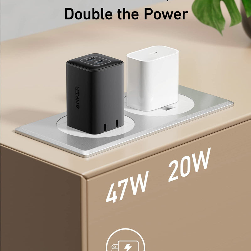 Anker 523 Nano 3 47W charger in black, compact design with USB-C port for fast device charging.