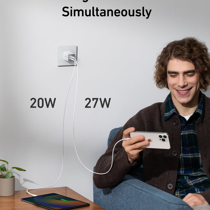 Black Anker 523 Nano 3 charger with 47W power output, compact design, and multiple charging ports for fast device charging.