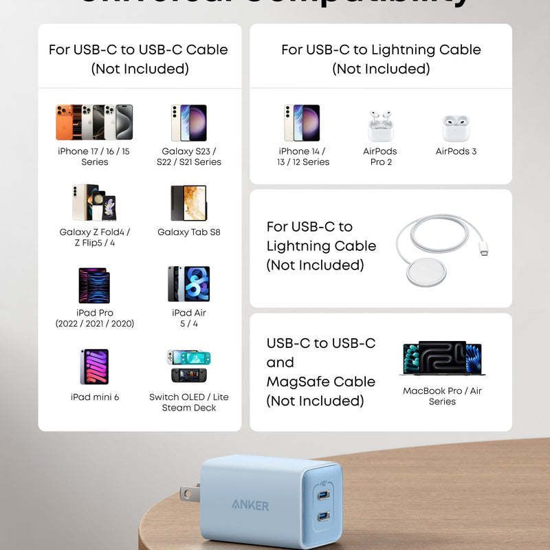 Black Anker 523 Nano 3 47W charger with compact design and USB-C port for fast device charging.