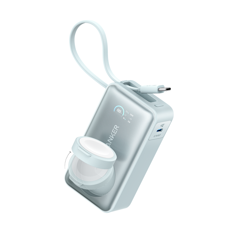 Anker MagGo Power Bank 10K with 35W charging for Apple Watch, black compact portable power bank with MagSafe compatibility
