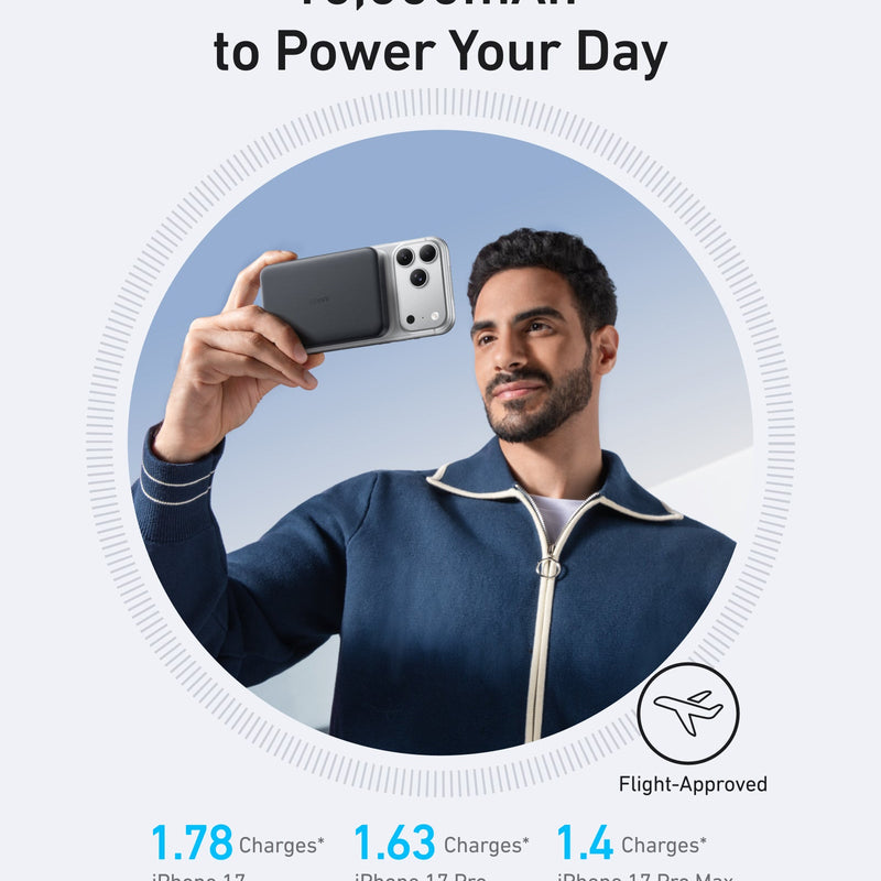 Anker MagGo Power Bank 10K Slim in black, portable external battery with MagSafe compatibility for smartphones and devices.