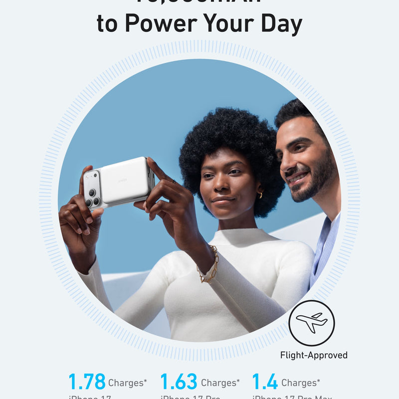 Black Anker MagGo 10K Slim Power Bank, portable external battery with magnetic charging for smartphones and devices.