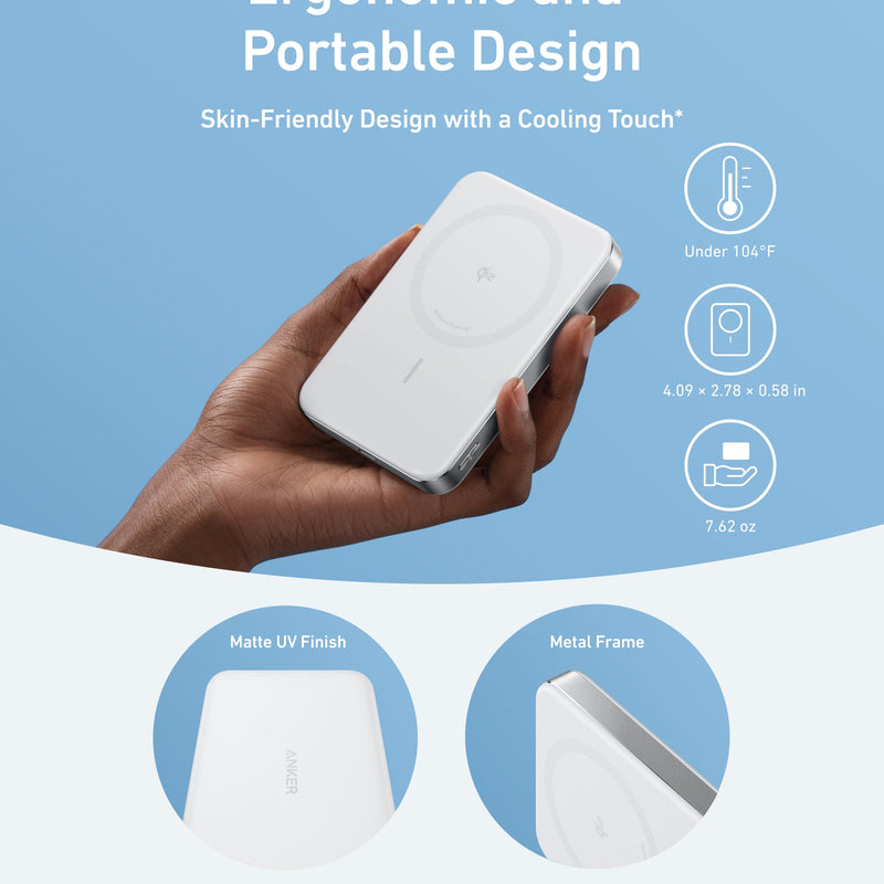 Black Anker MagGo Power Bank 10K Slim with USB-C port, compact portable charger for smartphones and devices.
