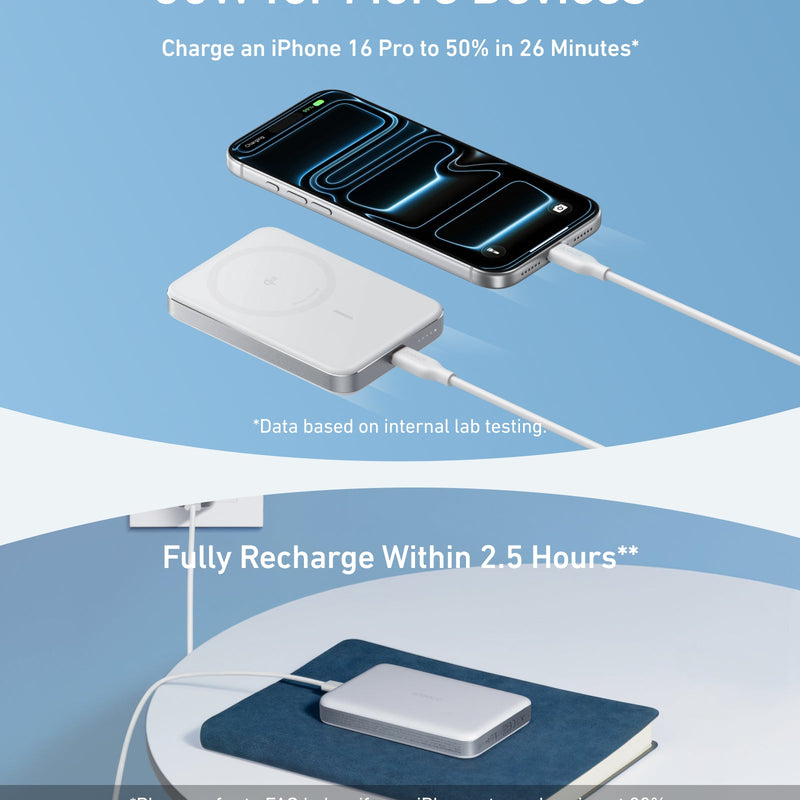 Anker MagGo 10K Slim Power Bank in black, compact portable charger with USB-C port and LED indicator for on-the-go charging.