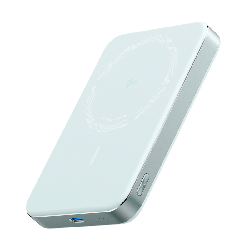 Black Anker MagGo Power Bank 10K Slim with magnetic attachment, portable external battery for smartphones and devices.