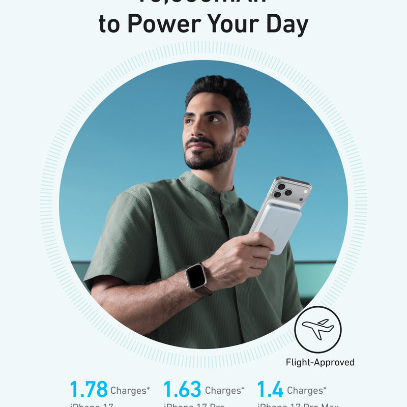 Black Anker MagGo Power Bank 10K Slim portable charger on a flat surface, showing its compact design and matte finish.