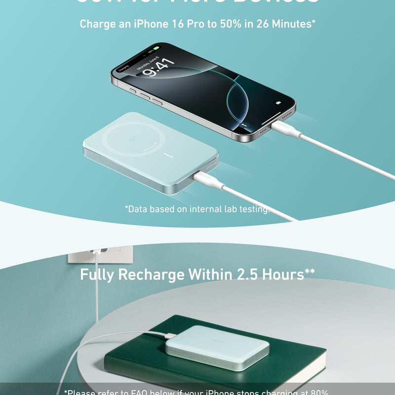 Anker MagGo Power Bank 10K Slim in black, portable external battery with magnetic charging capabilities.