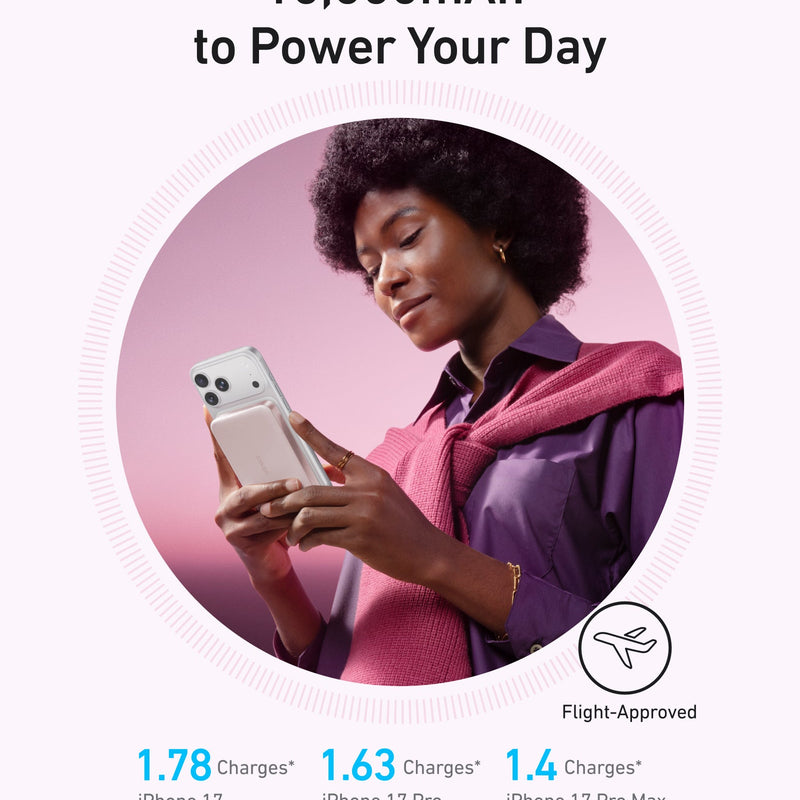 Black Anker MagGo Power Bank 10K Slim with USB-C port, compact design, and magnetic attachment for easy wireless charging.