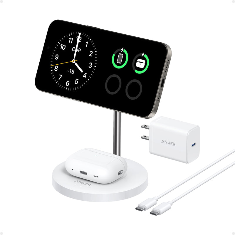 Anker MagGo Wireless Charger 2-in-1 stand in black, designed for fast charging smartphones and compatible devices.
