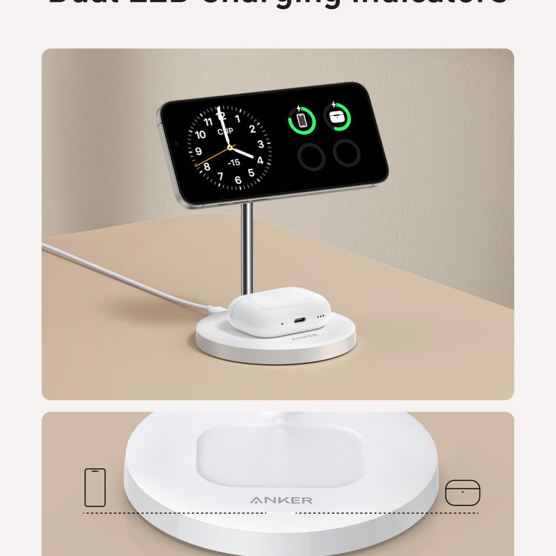 Anker MagGo Wireless Charger 2-in-1 stand in black, designed for fast wireless charging of compatible smartphones and accessories.