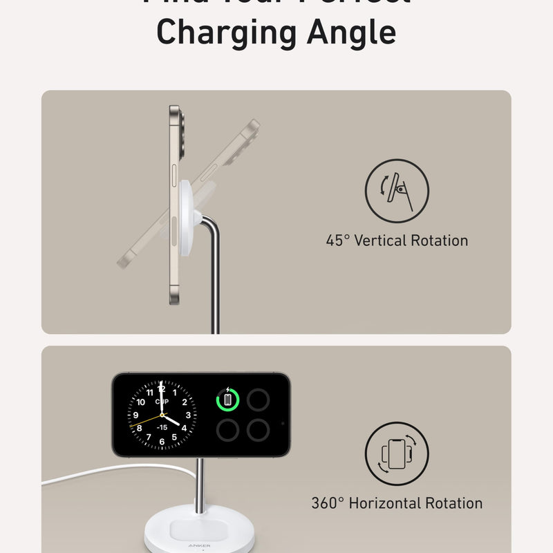 Anker MagGo Wireless Charger 2-in-1 stand in black, designed for fast wireless charging of smartphones and compatible devices.