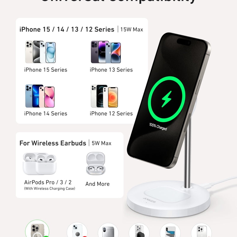 Anker MagGo Wireless Charger 2-in-1 stand in black, designed for fast wireless charging of phones and accessories.