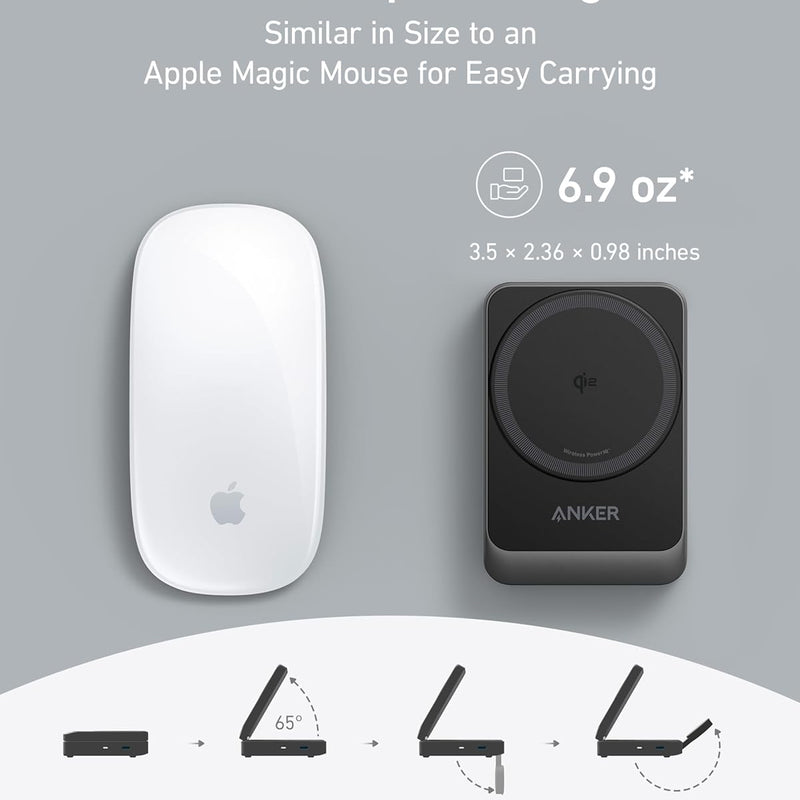 Anker MagGo Wireless Charging Station in black, foldable 3-in-1 design with multiple charging pads for devices and accessories.