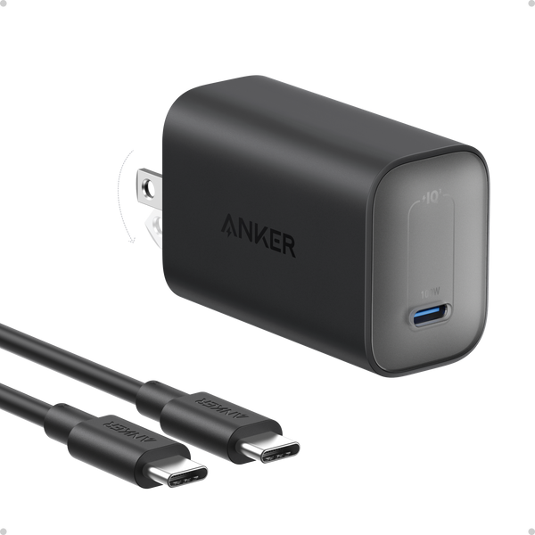 Anker Nano 100W charger with USB-C cable in black, compact portable power adapter for fast charging devices.