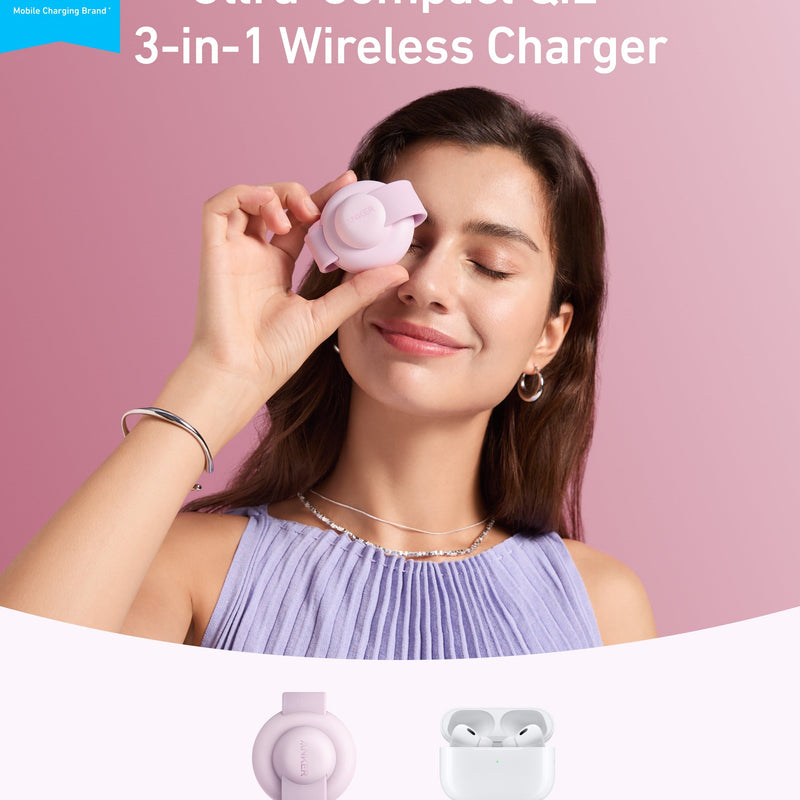 Anker MagGo 3-in-1 wireless charging station in black, foldable pad with charging adapters for smartphones, earbuds, and smartwatch.