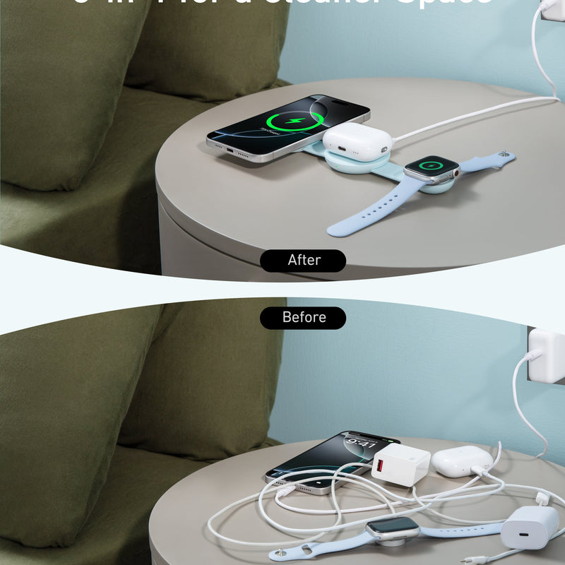Anker MagGo Wireless Charging Station 3-in-1 foldable pad with black stone finish and included adapter for multiple device charging