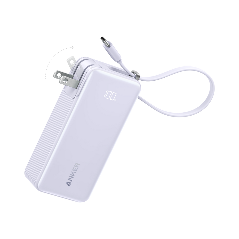Anker Power Bank 10K Fusion with built-in USB-C cable in black, portable portable power bank for charging devices.