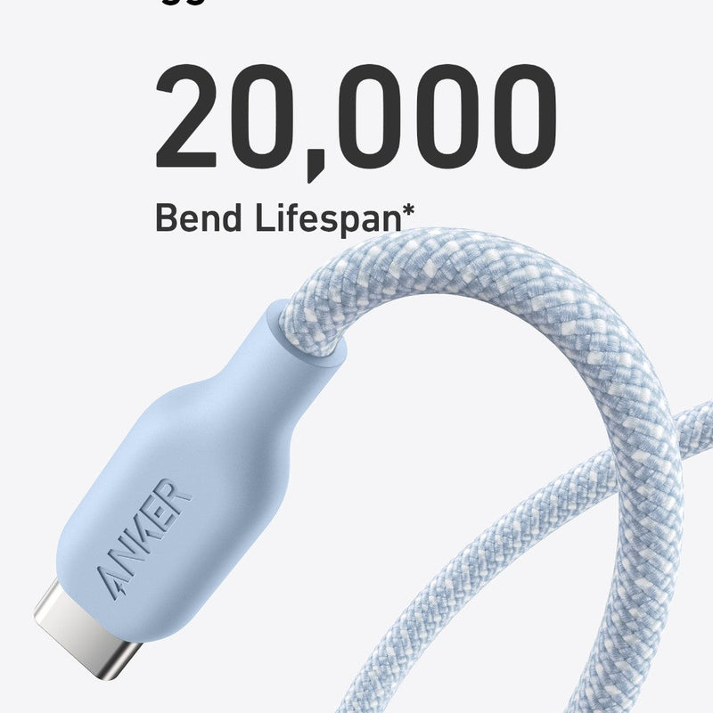 Anker 543 USB-C to USB-C charging cable, 10ft bio-braided black cable for fast device charging and durability.