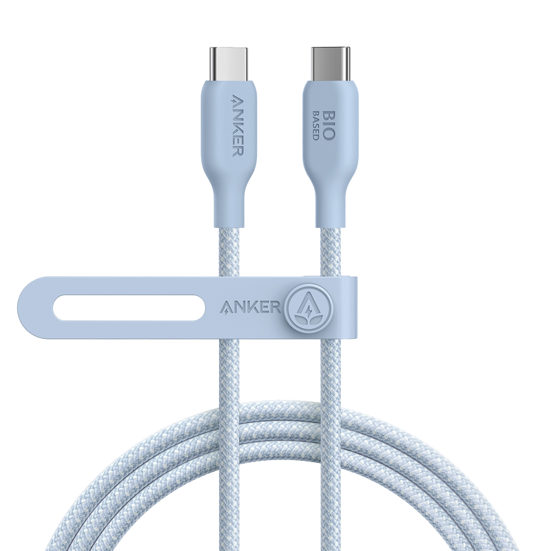 Anker 543 USB-C to USB-C charging cable, 10ft black bio-braided design for durable and fast charging.