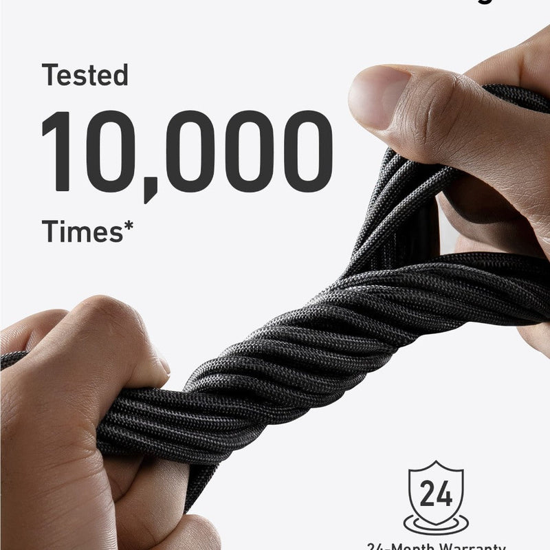 Anker 543 USB-C to USB-C charging cable, bio-braided, 10 feet long, black color, designed for fast device charging.
