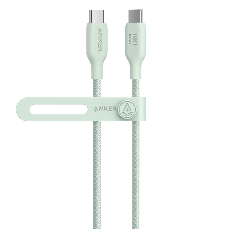 Anker 543 USB-C to USB-C charging cable, 10 ft black bio-braided design, flexible and durable for device charging.