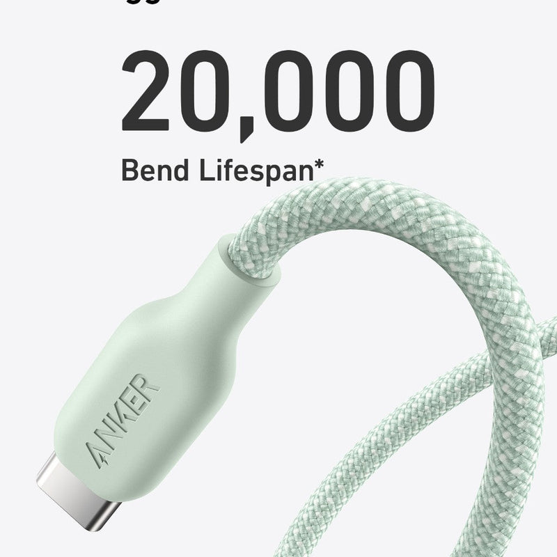 Anker 543 USB-C to USB-C charging cable, 10ft black bio-braided design, durable for fast charging and data transfer.