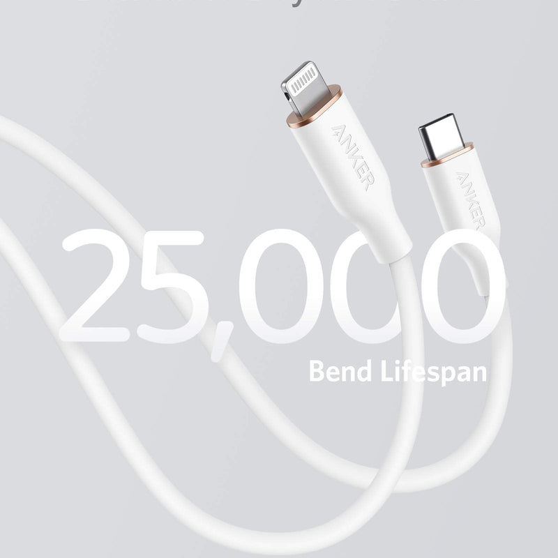 Anker 641 USB-C to Lightning Cable for charging, 3ft silicone Flow design in midnight black, compatible with Apple devices.