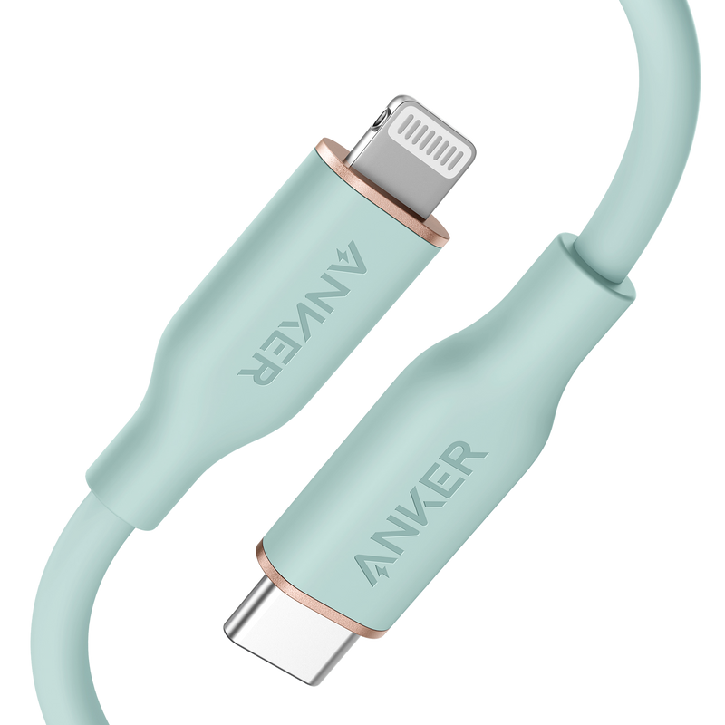 Anker 641 USB-C to Lightning silicone charging cable in midnight black, 3 feet long, designed for fast device charging.