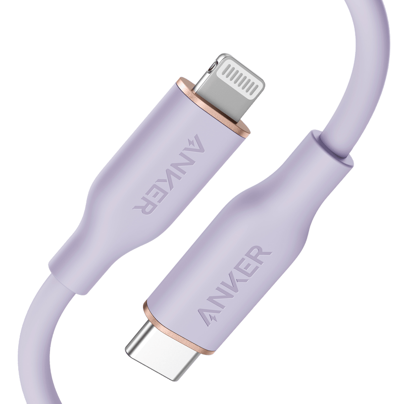 Anker 641 USB-C to Lightning Cable for charging, 3ft silicone flow design in midnight black, compatible with Apple devices