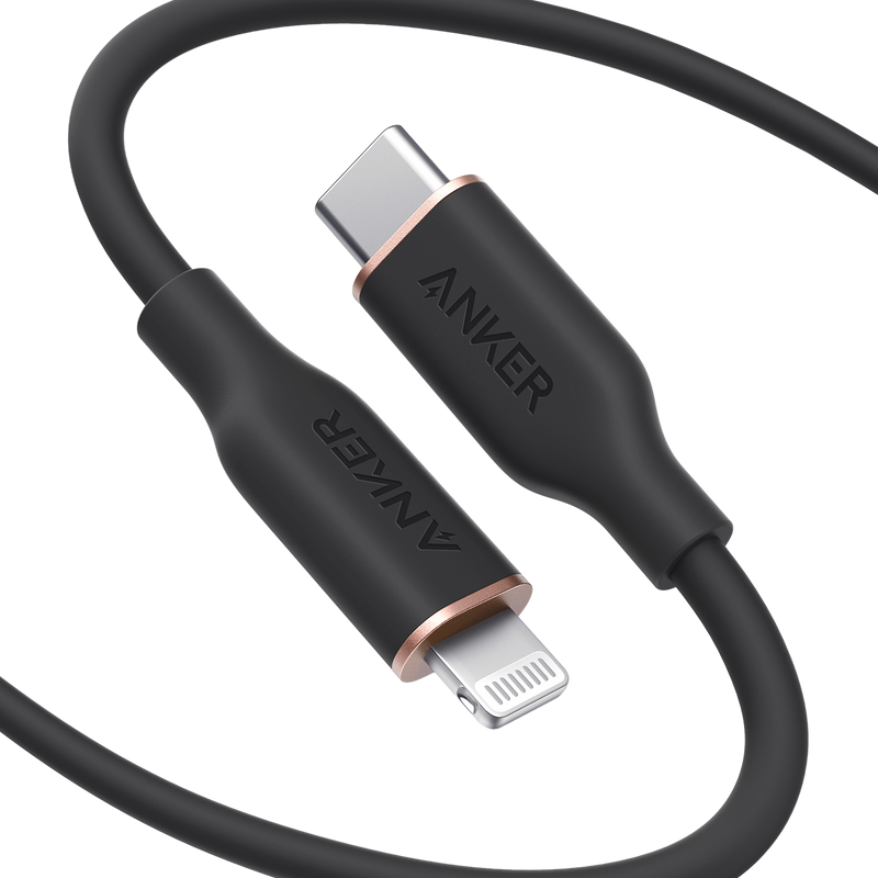 Anker 641 USB-C to Lightning charging cable in midnight black with flow silicone design, 3ft length for Apple devices