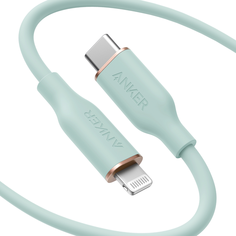 Anker 641 USB-C to Lightning charging cable, 3ft silicone flow design, midnight black, for fast device charging.