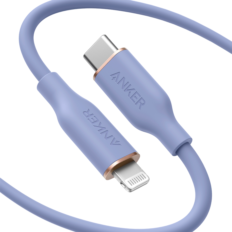 Anker 641 USB-C to Lightning charging cable in midnight black, 3ft silicone design for Apple devices.