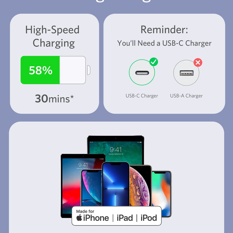 Anker 641 USB-C to Lightning charging cable, 3ft silicone flow design in midnight black for Apple devices.