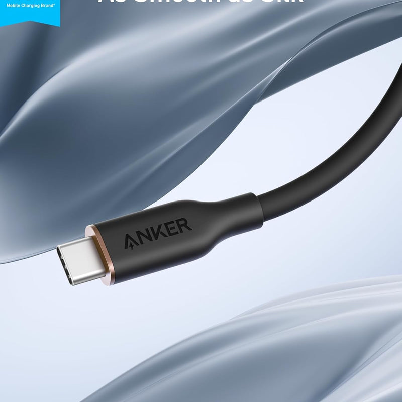 Anker 643 USB-C to USB-C charging cable, 6ft silicone-flow design in midnight black for fast device charging.