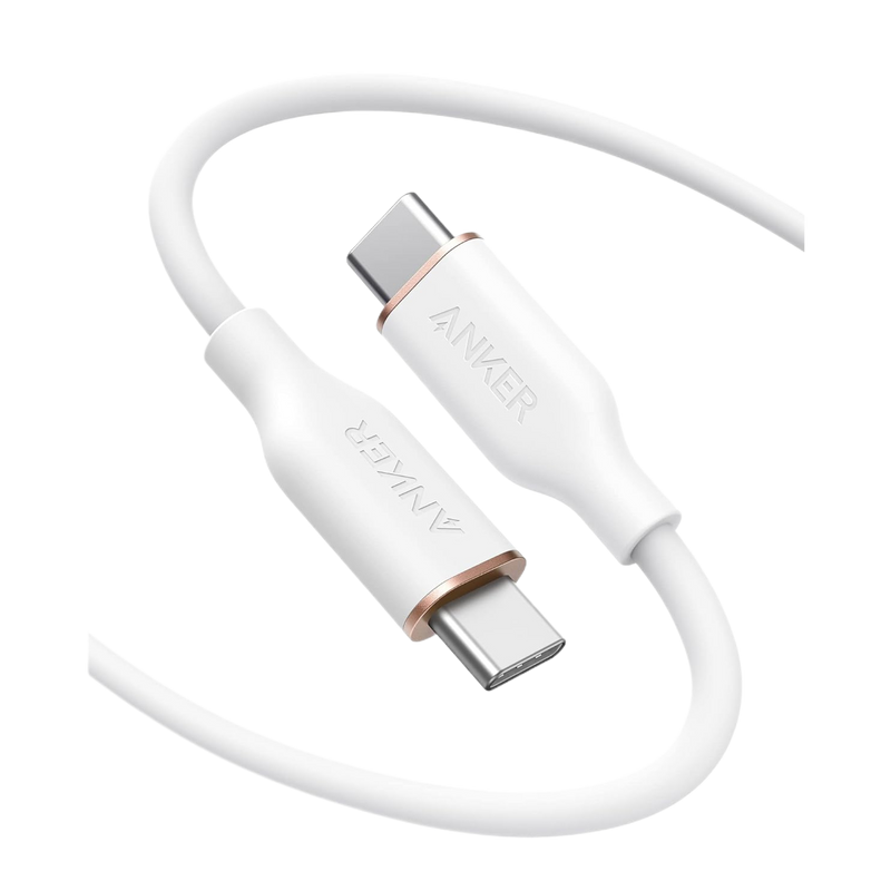 Anker 643 USB-C to USB-C charging cable in midnight black with silicone coating, 6ft length for fast device charging.