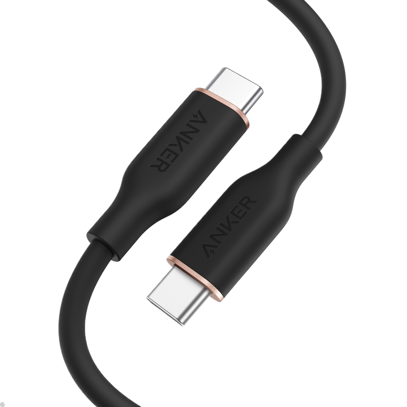 Anker 643 USB-C to USB-C charging cable, 6ft silicone Flow design in midnight black, for fast charging and data transfer