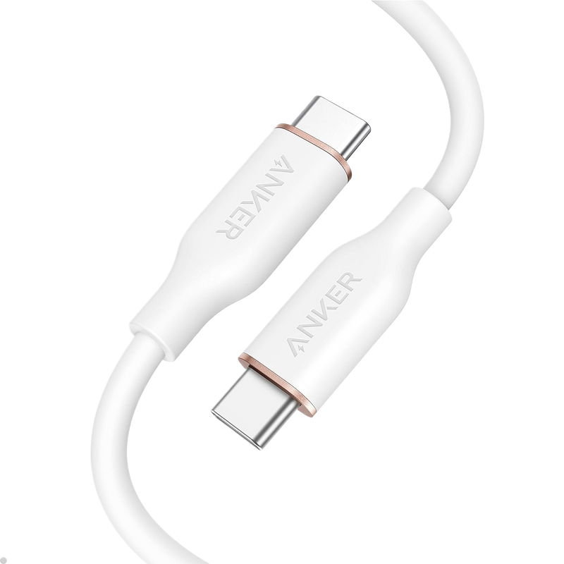 Anker 643 USB-C to USB-C charging cable, 6ft silicone Flow design in midnight black, for fast device charging.