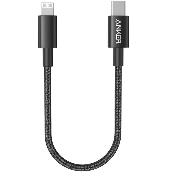 Anker 331 USB-C to Lightning charging cable, black, 1ft length, durable cord for iPhone and Apple device charging