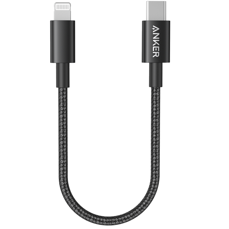 Anker 331 USB-C to Lightning charging cable, black, 1ft length, durable cord for iPhone and Apple device charging