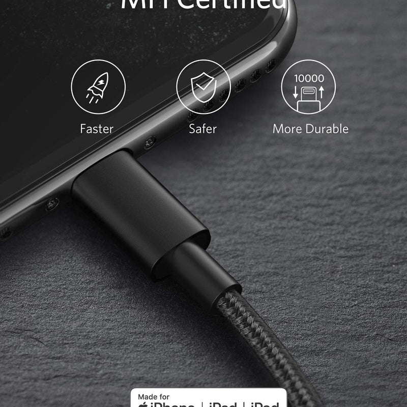 Anker 331 USB-C to Lightning charging cable, black, 1ft long, designed for fast iPhone and Apple device charging.