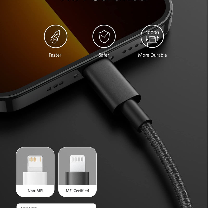 Anker 331 USB-C to Lightning charging cable in black, 1ft length, designed for Apple device charging.