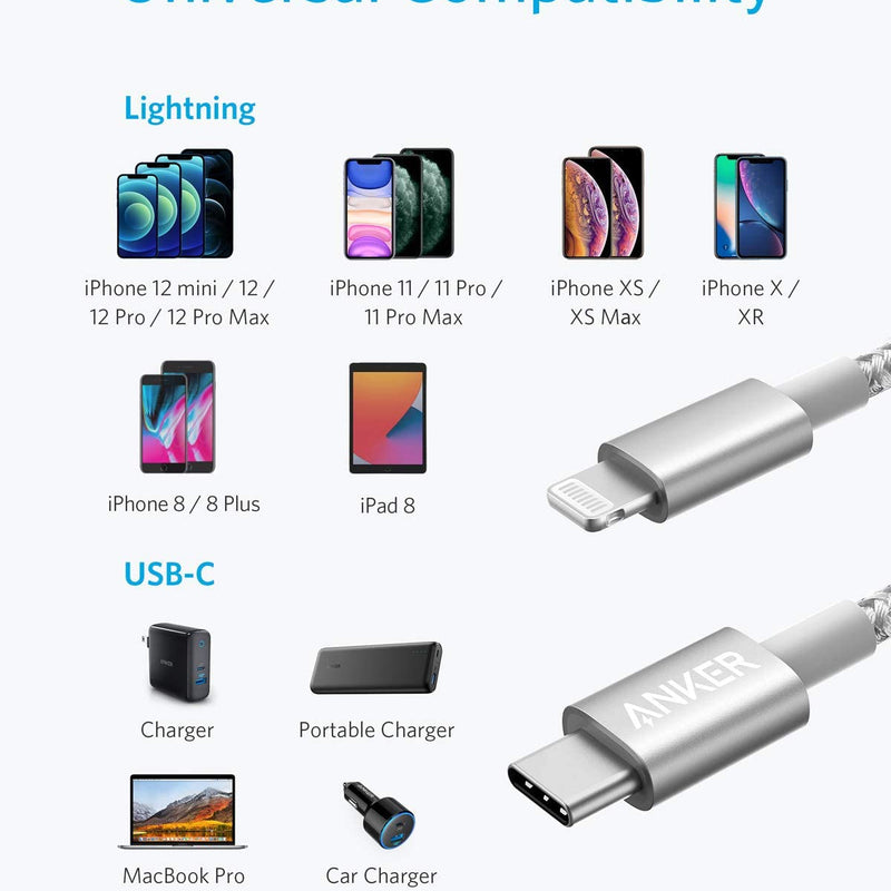 Anker 331 USB-C to Lightning charging cable in black, 1ft length, designed for fast and reliable charging of Apple devices.