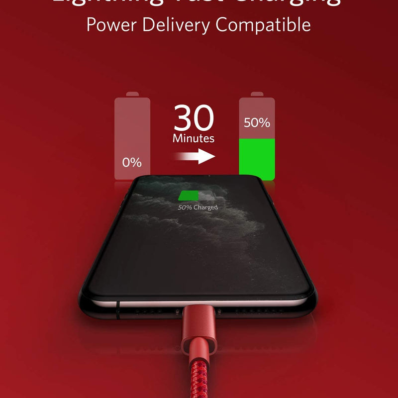 Anker 331 USB-C to Lightning charging cable, 1ft black cable for Apple devices, designed for fast and reliable charging.