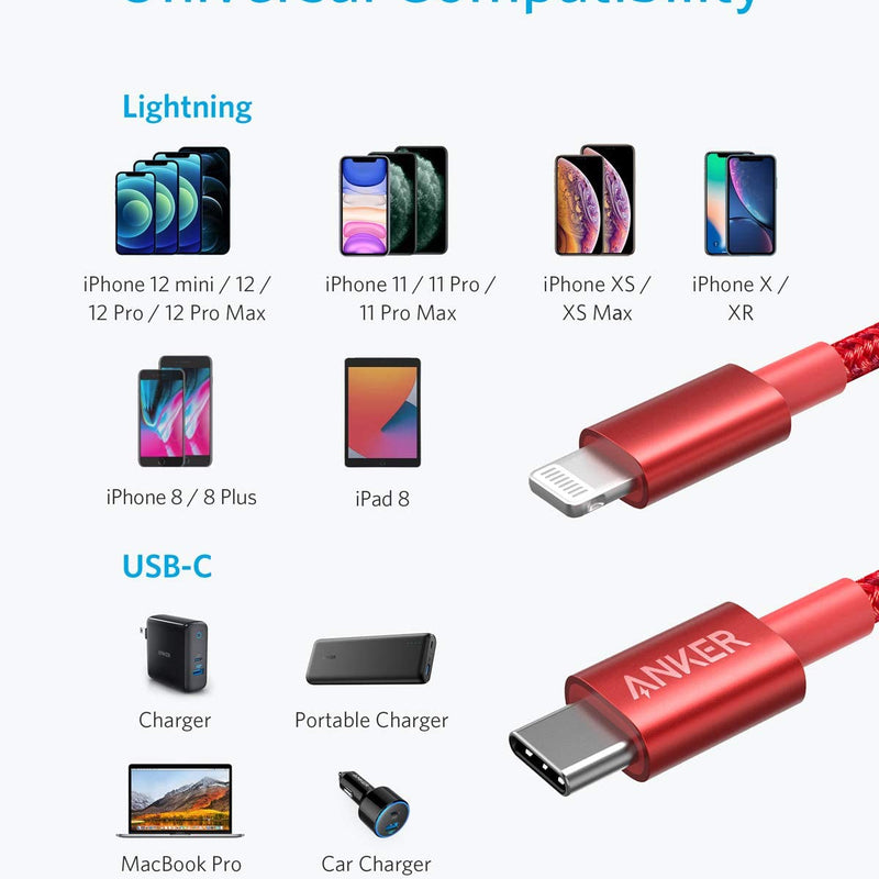 Anker 331 USB-C to Lightning charging cable in black, 1ft long, designed for fast and reliable iPhone charging.
