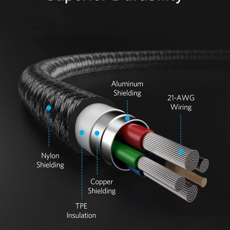 Anker 331 USB-C to Lightning charging cable in black, 1ft length, designed for fast device charging and data transfer.