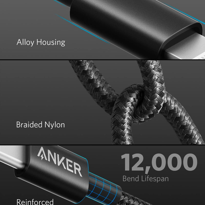 Anker 331 USB-C to Lightning charging cable in black, 1ft length, designed for fast charging Apple devices.