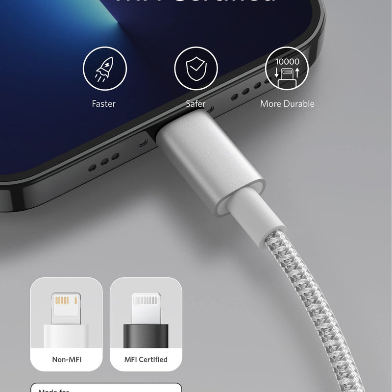Anker 331 USB-C to Lightning charging cable, black, 1ft length, designed for fast charging Apple devices.